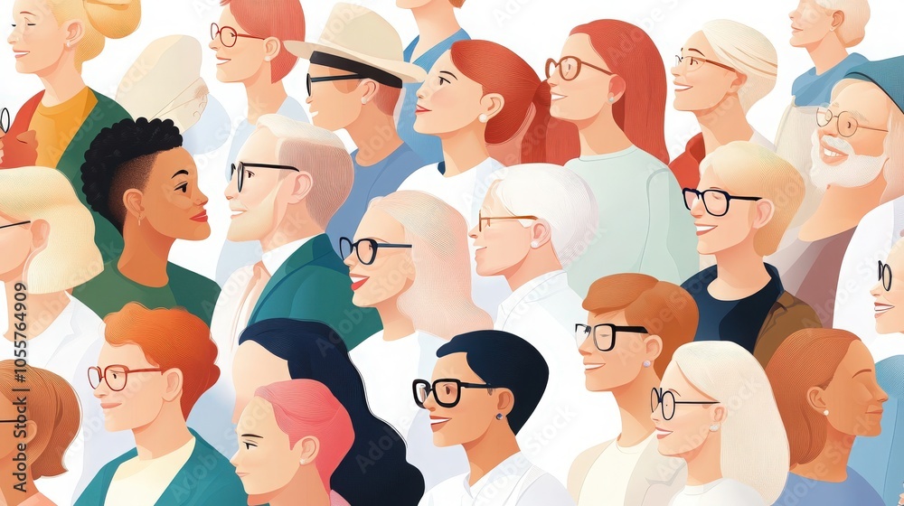 Diverse Group of People Looking to the Side.