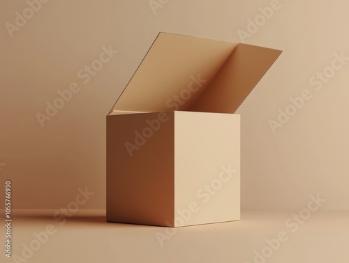 Opened cardboard box on soft background photo