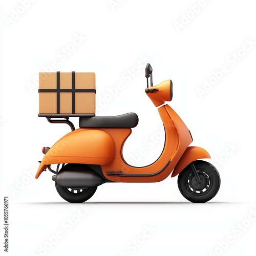 Orange scooter with package, white isolated background photo