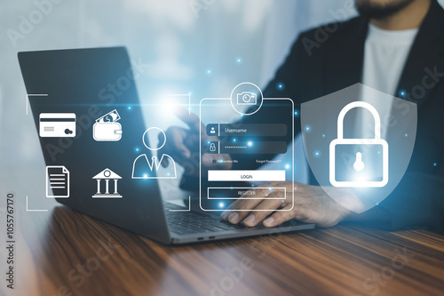 Businessman prioritizes login data security, implementing advanced authentication to protect sensitive information and prevent unauthorized access, ensuring business continuity and trust.
