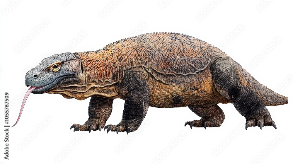 Obraz premium Prehistoric reptile, white isolated background