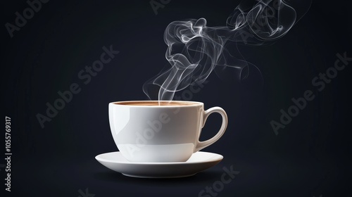 Steaming cup of coffee on dark background