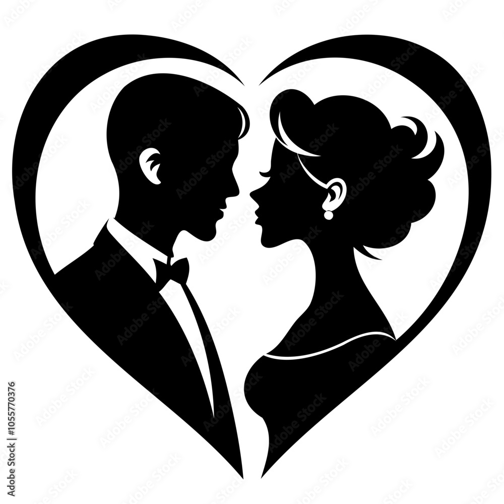 Romantic Couple Black silhouette vector Illustration behind heart shape isolated on a transparent background Romantic Couple Black silhouette vector Illustration behind heart shape isolated on a transparent background