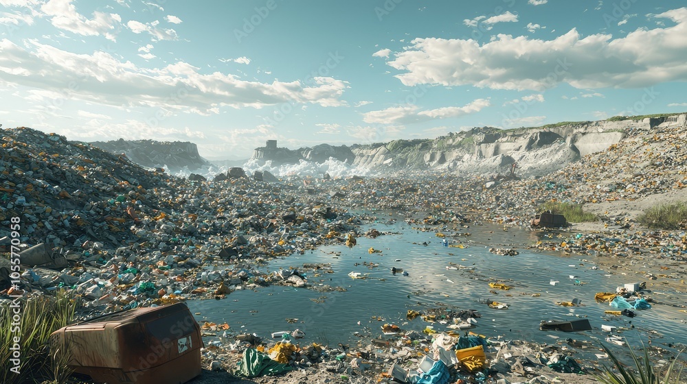Fototapeta premium Captivating 3D Rendering of Landfill Environment