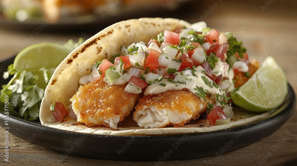 Crispy Fish Tacos with Fresh Toppings and Lime Crispy Fish Tacos with Fresh Toppings and Lime