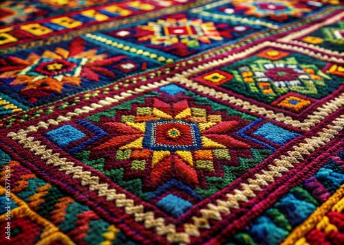 Colorful Hand-Drawn Woven Rug Patterns in Macro Photography for Artistic Home Decor