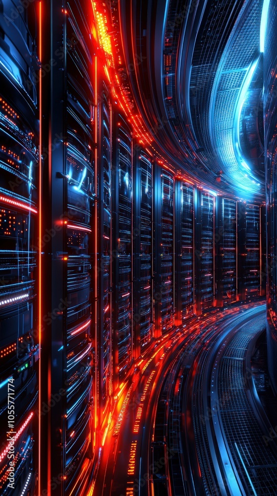 Futuristic Data Center with Neon Lights and Advanced Technology Aesthetics Futuristic Data Center with Neon Lights and Advanced Technology Aesthetics