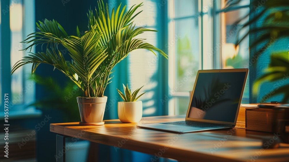 Minimalist home office setup with plants and natural light Minimalist home office setup with plants and natural light