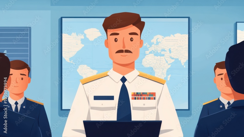 Captain Briefing Cartoon in Air Force Setting Captain Briefing Cartoon in Air Force Setting