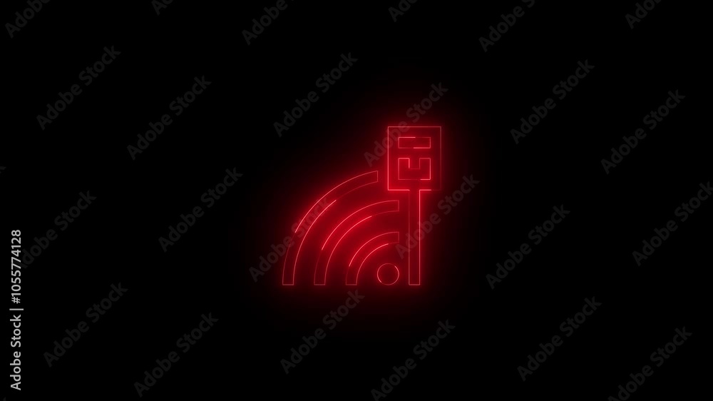 Neon wifi ethernet icon glowing black background animation Neon wifi ethernet icon glowing black background animation
