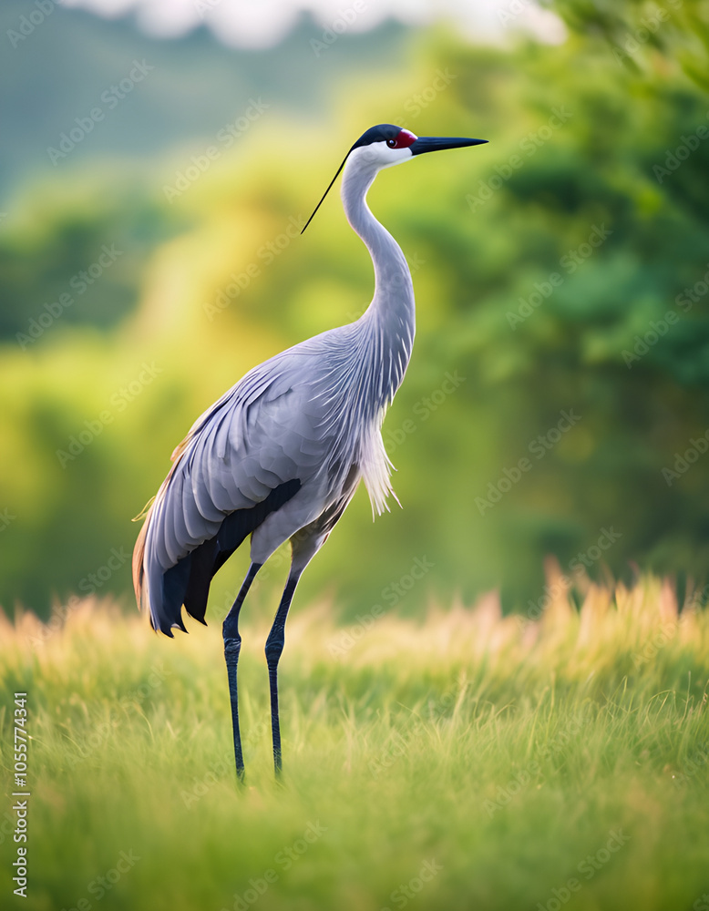Grey Crowned Crane Standing in Grass - Wildlife Photography