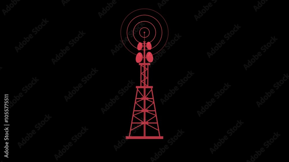 Radio waves tower connective network and signal waves.Radio waves background animation. Radio waves tower connective network and signal waves.Radio waves background animation.