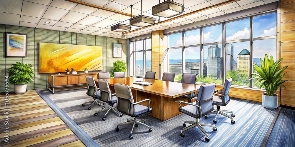Conference Room Sketch - Hand Drawn Office Desk and Chair for Professional Spaces Conference Room Sketch - Hand Drawn Office Desk and Chair for Professional Spaces