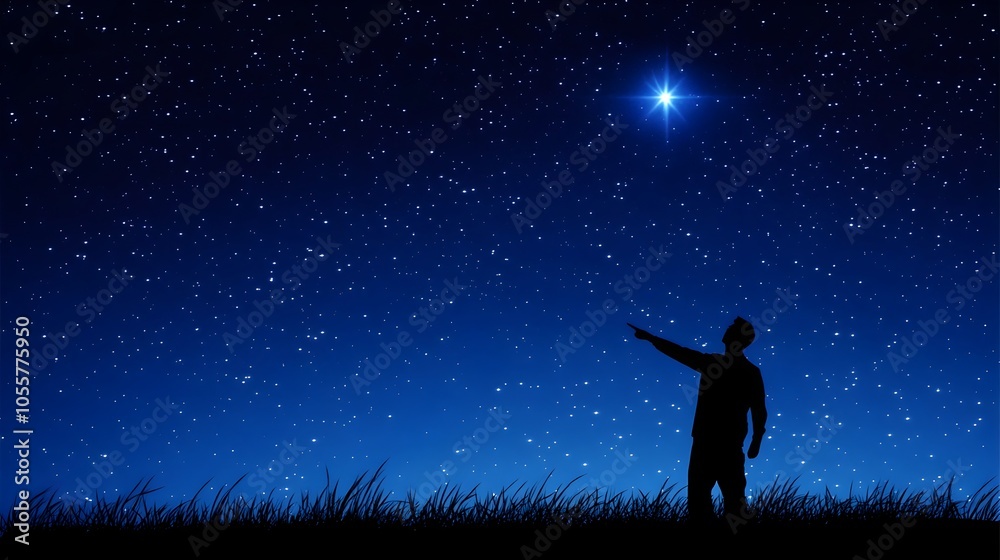 Solitary Figure Pointing to the Distant Stars,Guided by Vision and Ambition Solitary Figure Pointing to the Distant Stars,Guided by Vision and Ambition