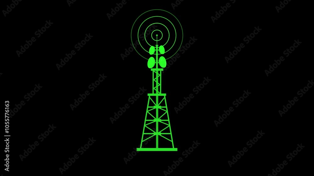 Radio waves tower connective network and signal waves.Radio waves background animation. Radio waves tower connective network and signal waves.Radio waves background animation.