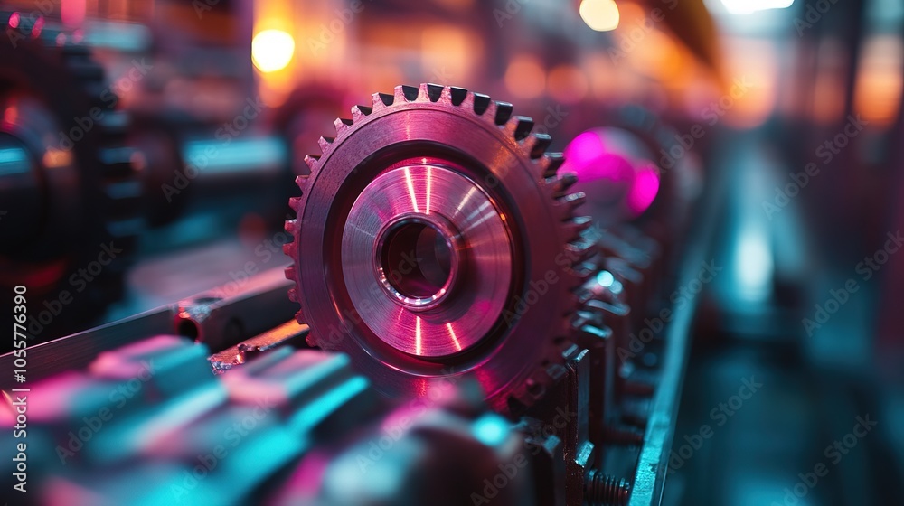 Close-up of vibrant mechanic gear on a production line
