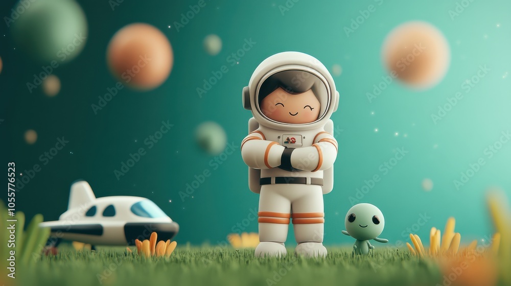 Friendly Astronaut and Alien Embrace in Space Friendly Astronaut and Alien Embrace in Space