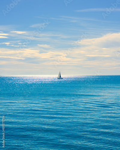 Canvas Print Sail boat on mediterranean sea on a beautiful summer evening