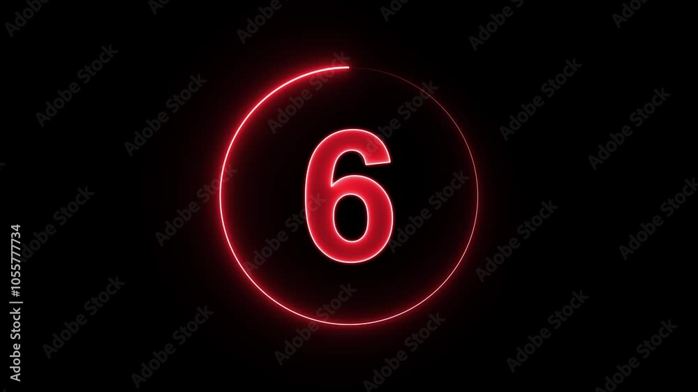 Glowing neon countdown timer animation with black background. Glowing neon countdown timer animation with black background.