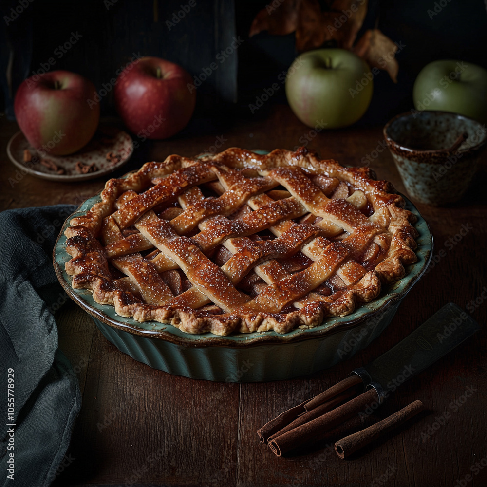 Apple Pie with a Golden Lattice Crust and Sugar Sprinkle Apple Pie with a Golden Lattice Crust and Sugar Sprinkle