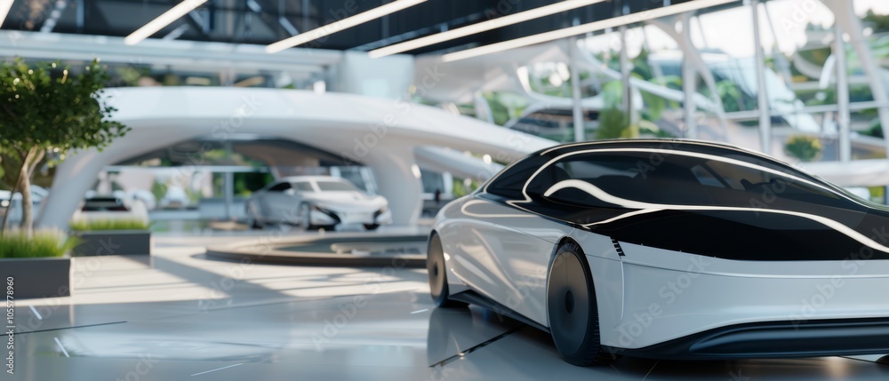 A sleek, futuristic white car gleams under the modern showroom lights, embodying innovation and cutting-edge technology. A sleek, futuristic white car gleams under the modern showroom lights, embodying innovation and cutting-edge technology.