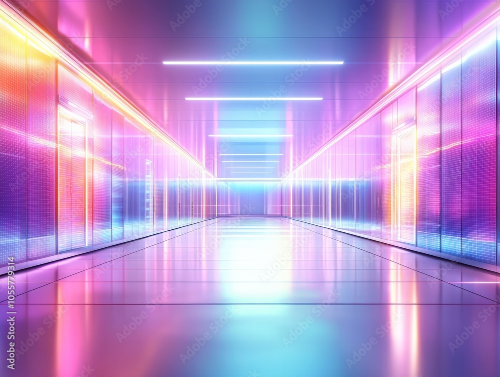 Vibrant Neon Hallway A Futuristic Pathway of Light and Colorful Reflections Vibrant Neon Hallway A Futuristic Pathway of Light and Colorful Reflections