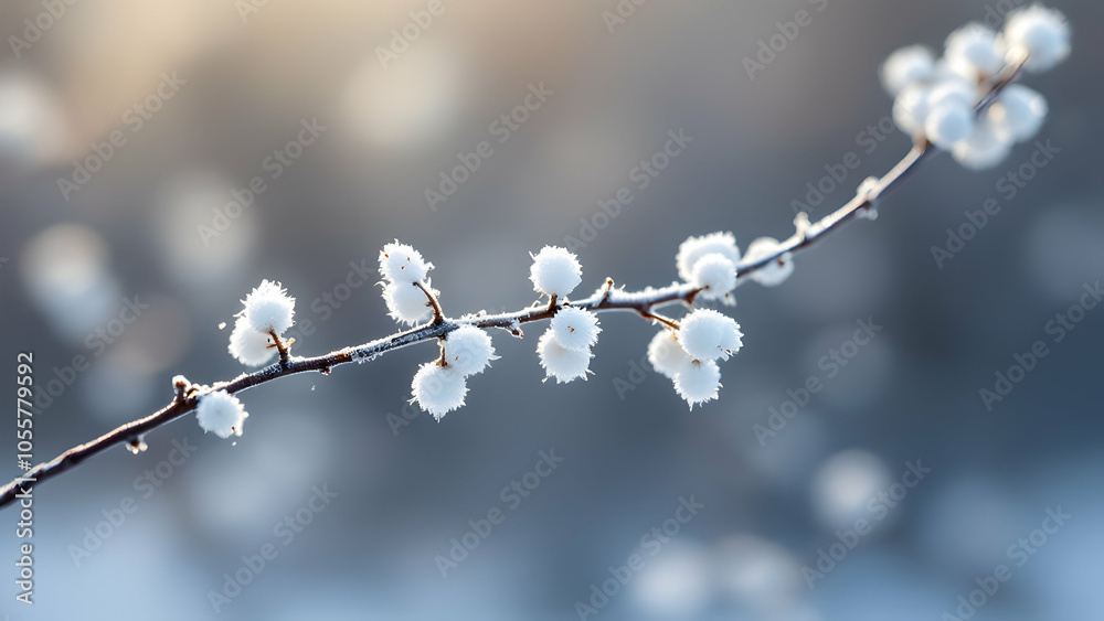 Frosty Branch with Snowy Berries in Soft Light Frosty Branch with Snowy Berries in Soft Light