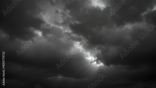 Dark Clouds and Rays of Light in Stormy Sky