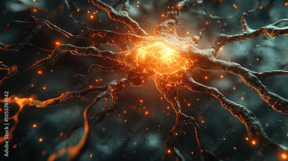 Detailed view of a neuron's brain structure for science and education Detailed view of a neuron's brain structure for science and education