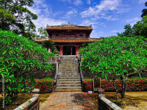 HUE CITY, THUA THIEN – HUE, VIET NAM, JUN 01, 2020: Tomb of Minh Mang - the second emperor of the Nguyen Dynasty, 19th century in Vietnam photo