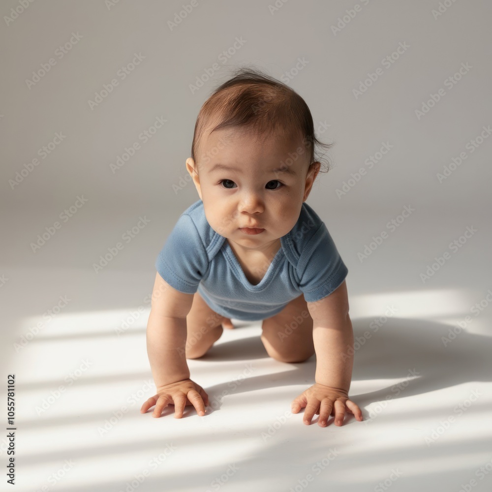 cute asian baby sitting on the floor isolated on white background cute asian baby sitting on the floor isolated on white background
