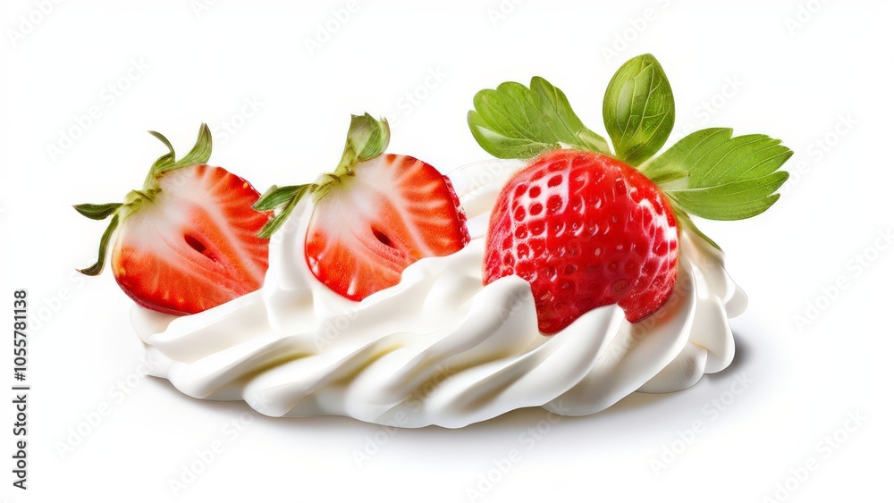 Strawberry with whipped cream and fresh strawberries on a white background Strawberry with whipped cream and fresh strawberries on a white background