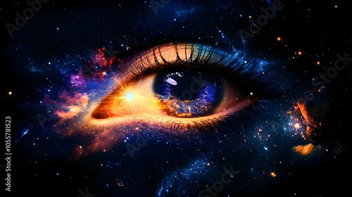 Cosmic Eye-Shaped Galaxy with Vibrant Nebulas and Infinite Possibilities