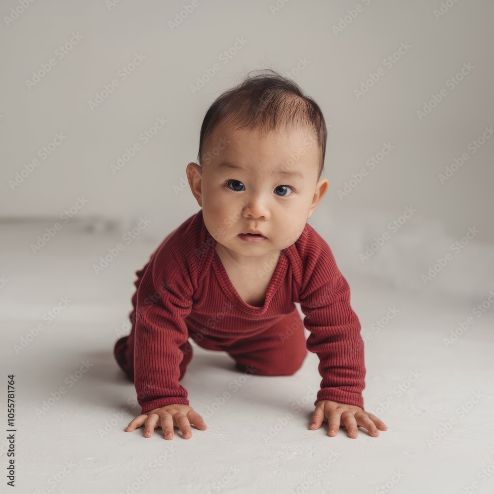 cute asian baby sitting on the floor isolated on white background cute asian baby sitting on the floor isolated on white background