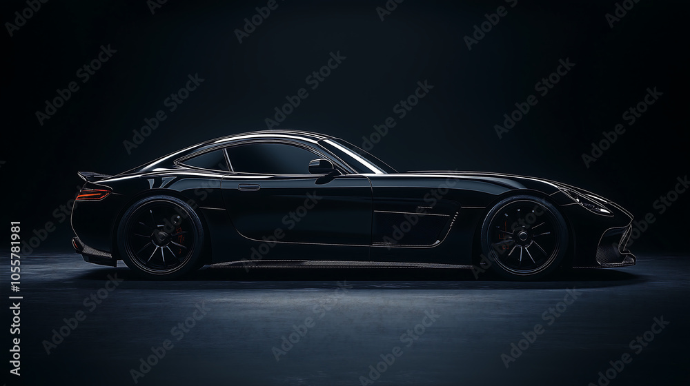 black generic sports car, positioned against a pure black background black generic sports car, positioned against a pure black background
