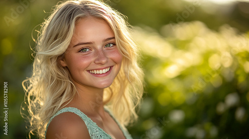 Cheerful blonde girl with a radiant smile