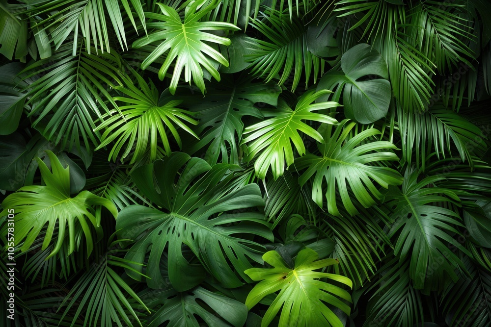 A lush green jungle with many leaves and vines A lush green jungle with many leaves and vines