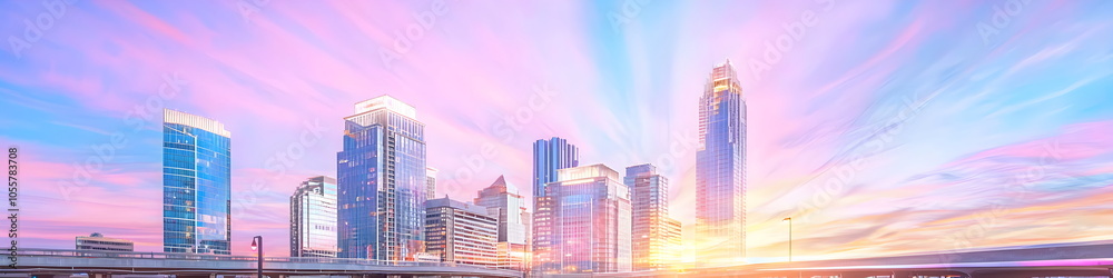 A city skyline with a sunset in the background A city skyline with a sunset in the background