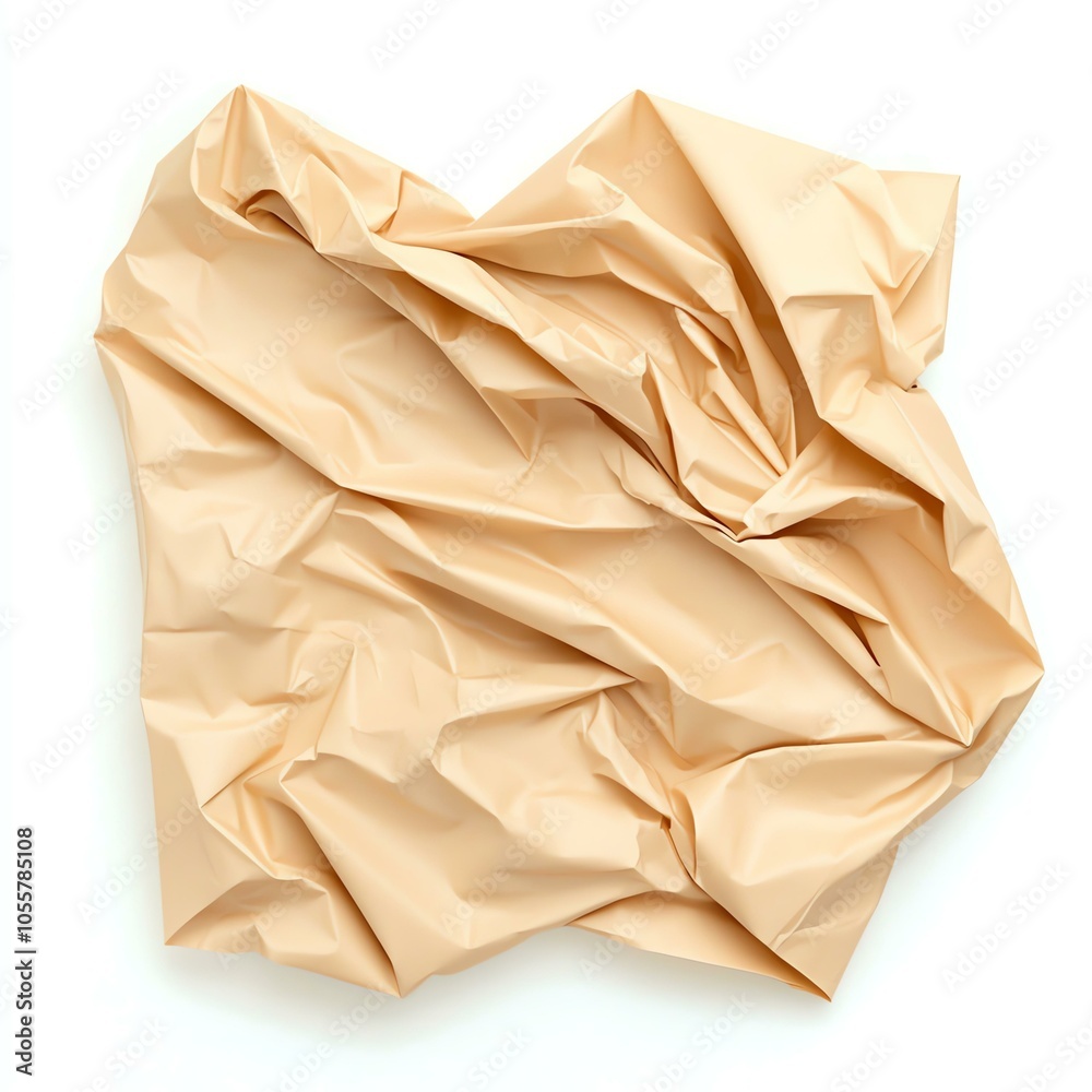Crumpled beige paper on white background. Crumpled beige paper on white background.
