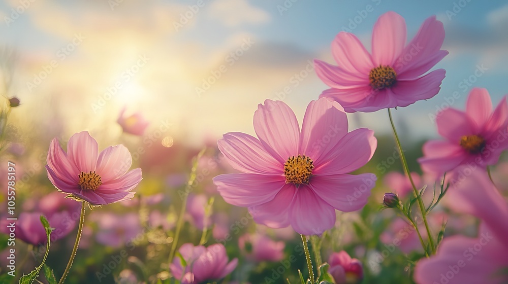 Vibrant cosmos flowers blooming in a beautiful garden Vibrant cosmos flowers blooming in a beautiful garden