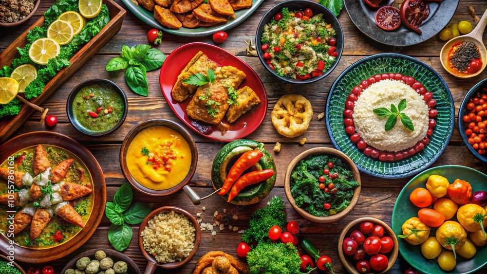 Fototapeta premium Delicious Food Day Celebration with Colorful Dishes and Fresh Ingredients for a Festive Table Setting