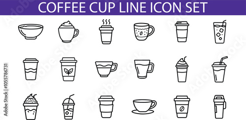 Coffee Cup Line Icon Set Illustration Design
