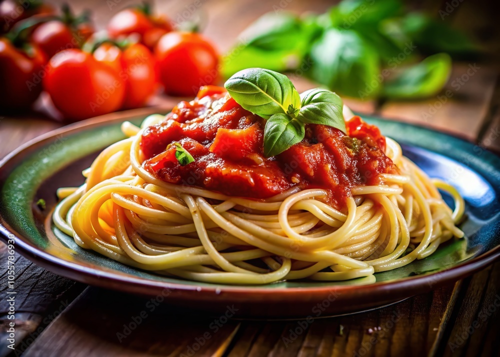 Delicious Plate of Spaghetti with Tomato Sauce and Basil - Tilt-Shift Photography for Food Lovers Delicious Plate of Spaghetti with Tomato Sauce and Basil - Tilt-Shift Photography for Food Lovers