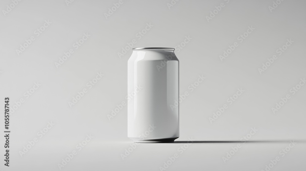 White aluminum 0 33L can isolated against a plain white backdrop White aluminum 0 33L can isolated against a plain white backdrop