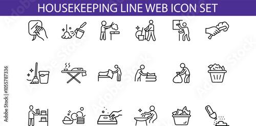 Housekeeping Line Web Icon Set Cleaning Tasks