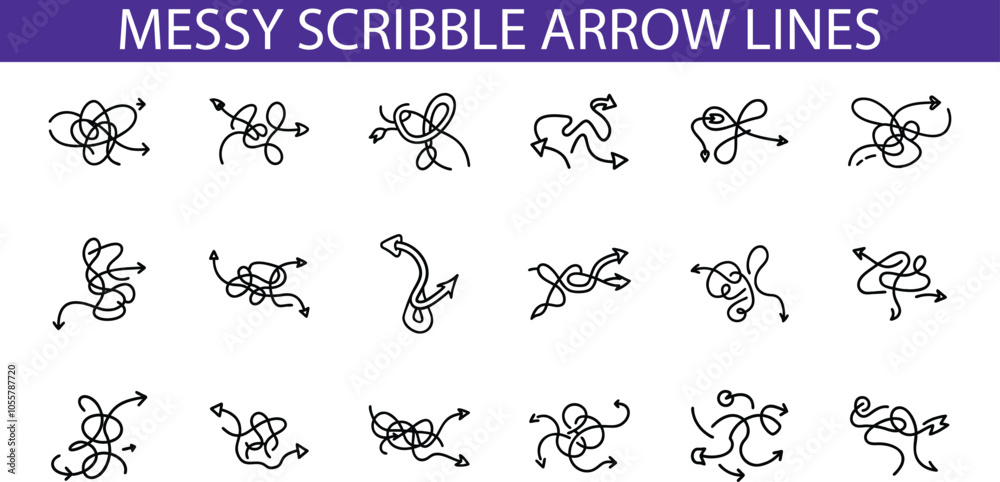 Fototapeta premium Messy Scribble Arrow Lines Design Elements