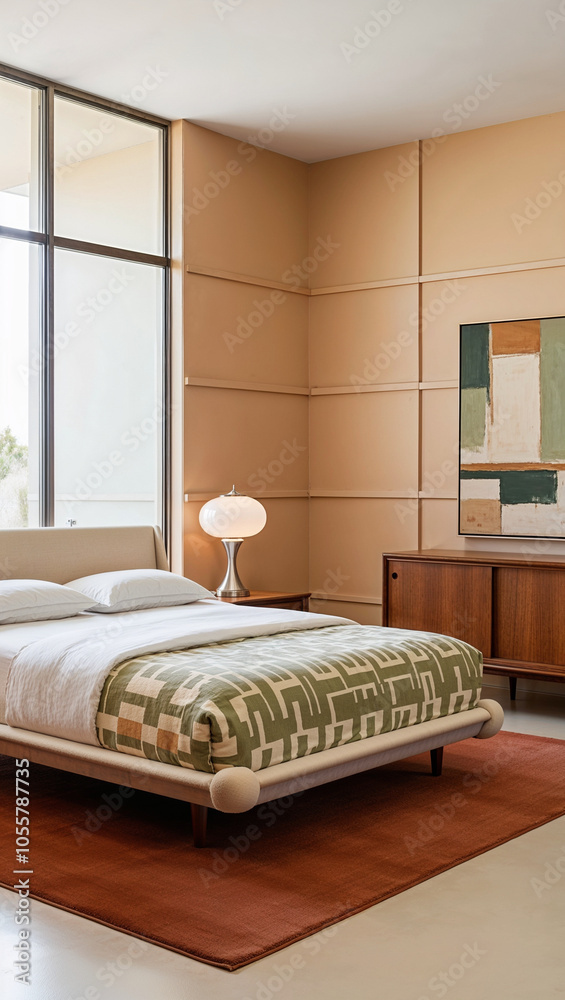 Fototapeta premium Modern bedroom interior with sunlight 