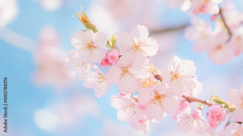 Delicate pink cherry blossoms adorn branches under a clear blue sky showcasing the beauty of sakura flowers in full bloom during springtime Delicate pink cherry blossoms adorn branches under a clear blue sky showcasing the beauty of sakura flowers in full bloom during springtime
