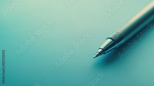 A close up of a pen on a document against a soft blue background representing creativity and innovation in the business world