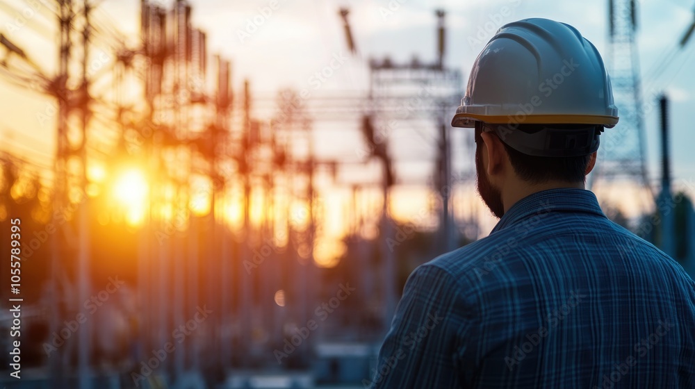 Professional electrical engineer or energy specialist with a blurred background and ample copy space Professional electrical engineer or energy specialist with a blurred background and ample copy space